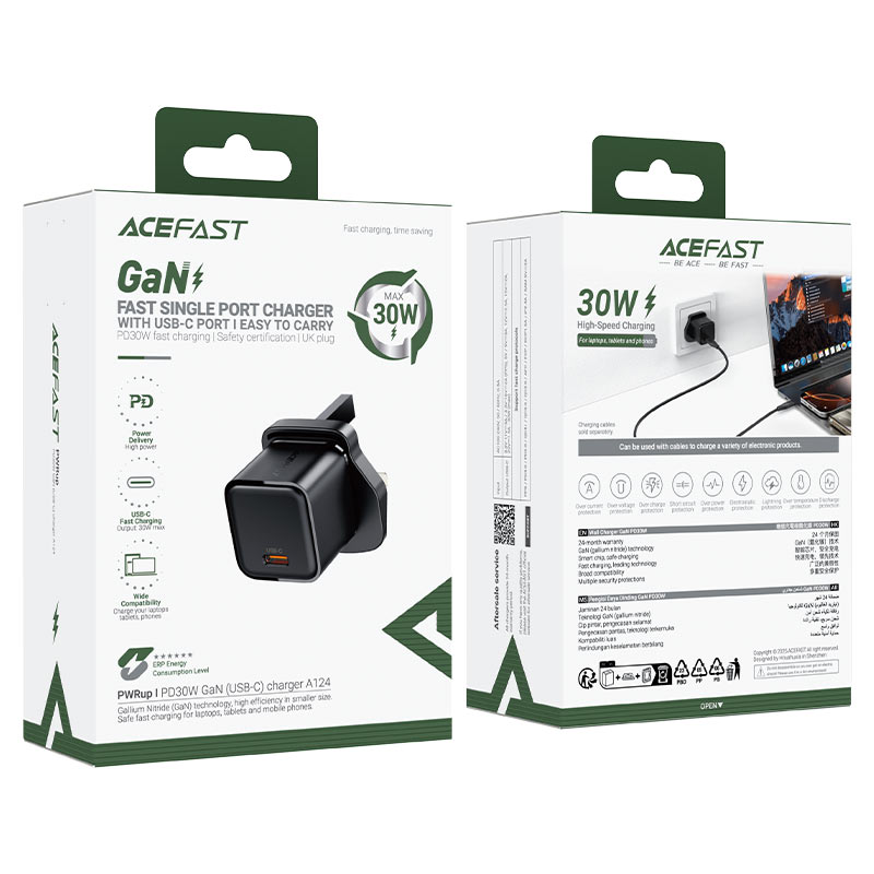 AceFast | 18494 | A124 | PD30W Gan (Usb C) Charger Display Set (P5) | UK | Black AceFast | 18494 | A124 | PD30W Gan (Usb C) Charger Display Set (P5) | UK | Black